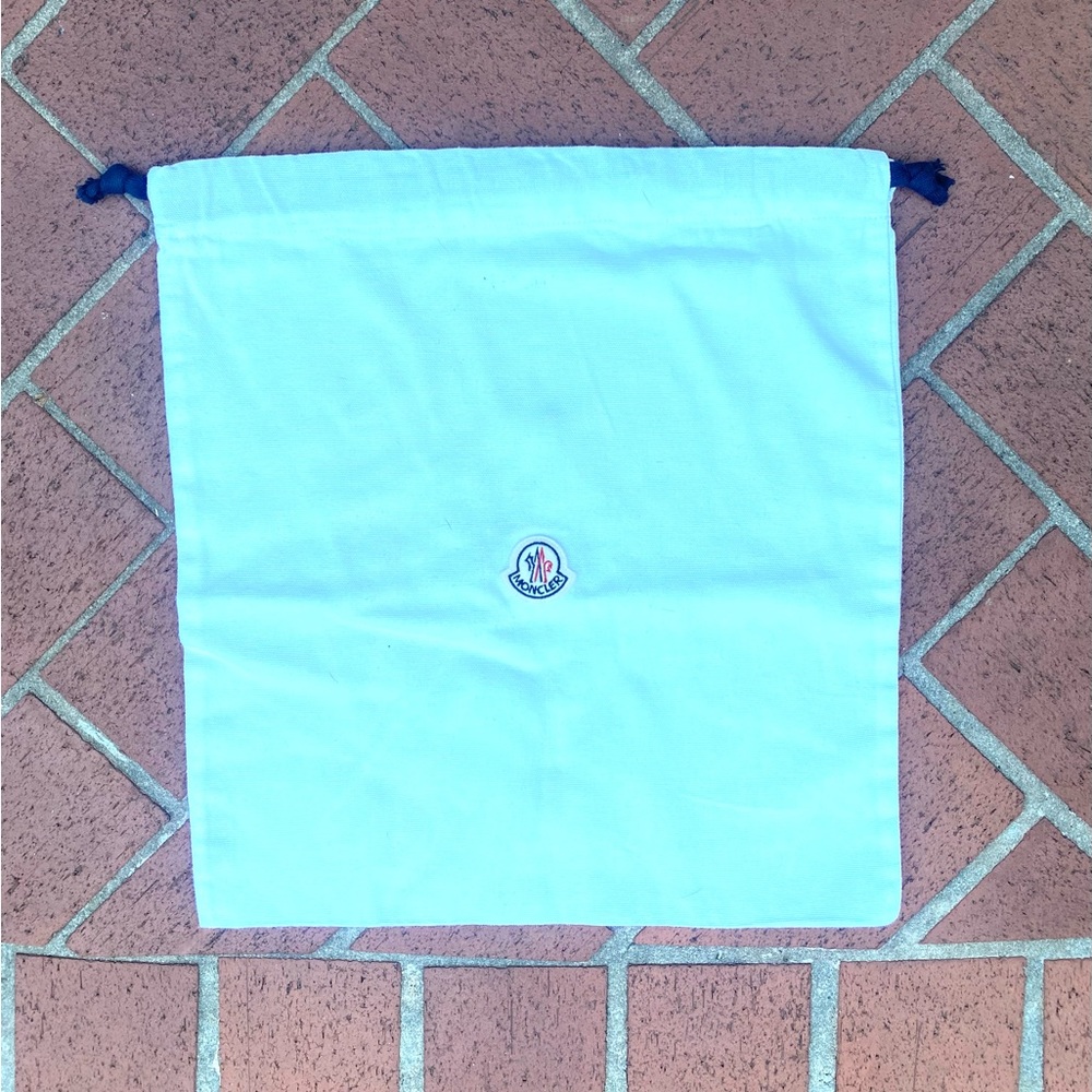 Moncler White Drawstring Ditty BAG with Embroidered Logo Patch